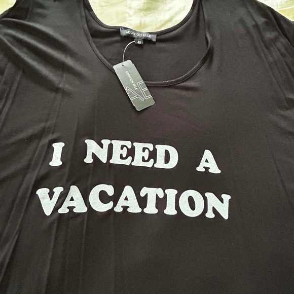 SLEEPSHIRT, MADE IN CANADA!, BLACK with I NEED A VACATION WHITE PRINT, SIZE 4X, - Picture 1 of 9
